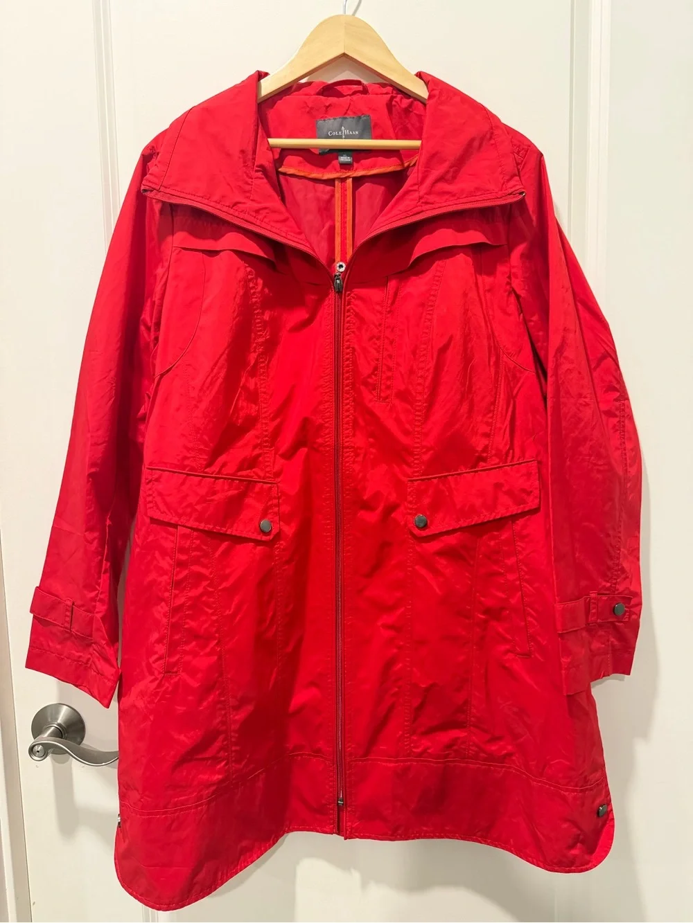 Cole Haan Women's Red Hooded Rain Jacket